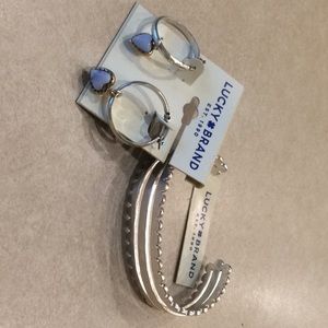 Lucky bracelet and hoop heart earrings.